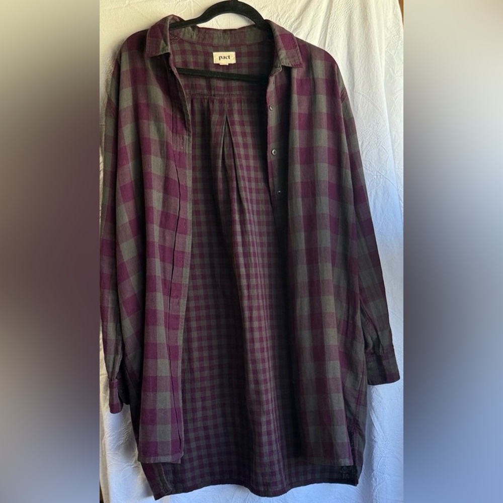 Pact Ladies Plaid Long Sleeve Shirt in Purple and gray